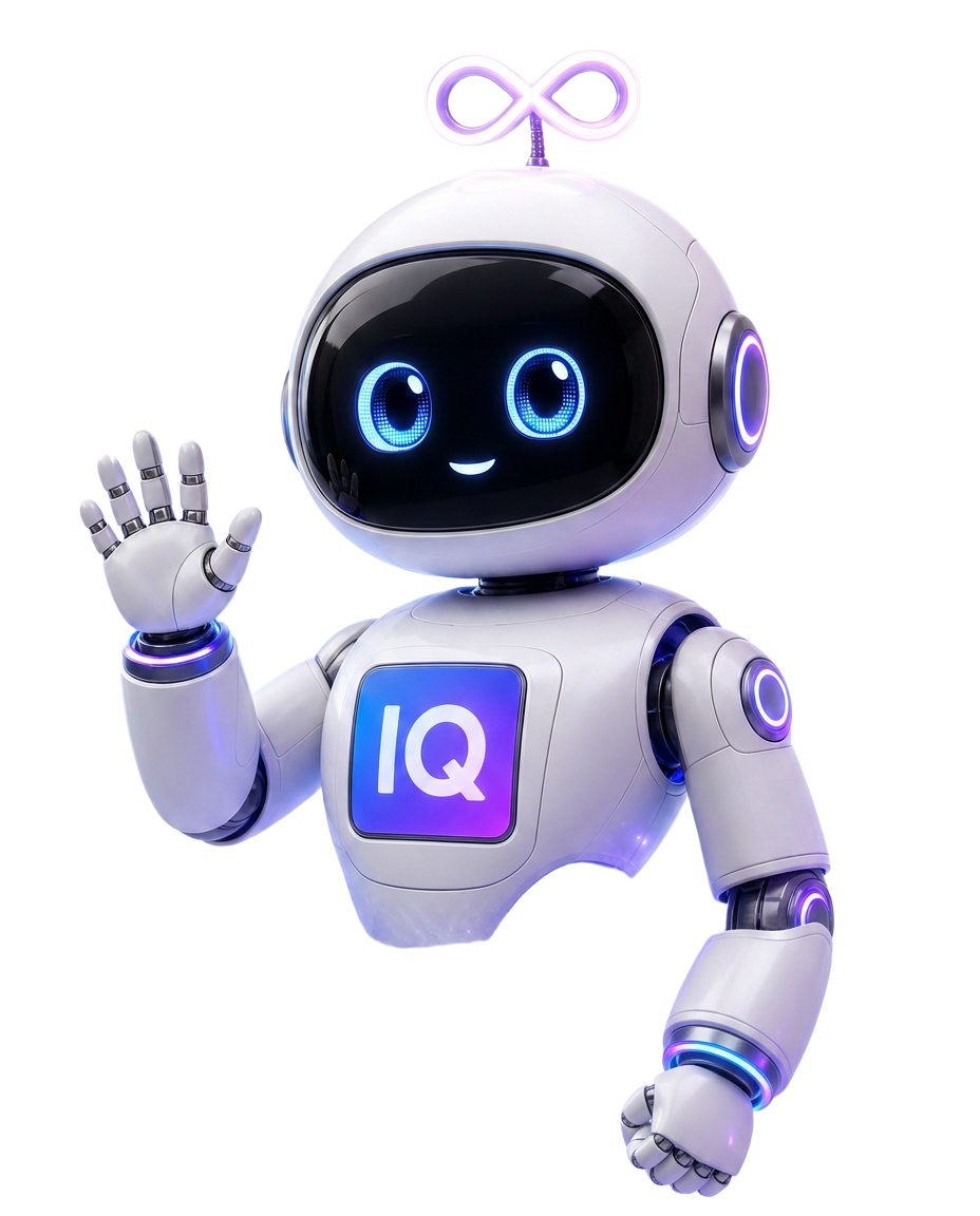 IQ, the friendly customer-facing intelligence, waving hello